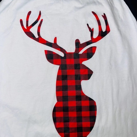 NWOT Women’s Medium USBD Plaid Deer Graphic 3/4 Sleeve Jersey Style TShirt - Picture 3 of 7